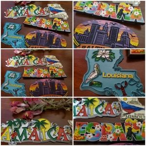 Lot of 5 Rubberized Refrigirator Magnets- Espana, Jamaica, Missouri, Louisiana
